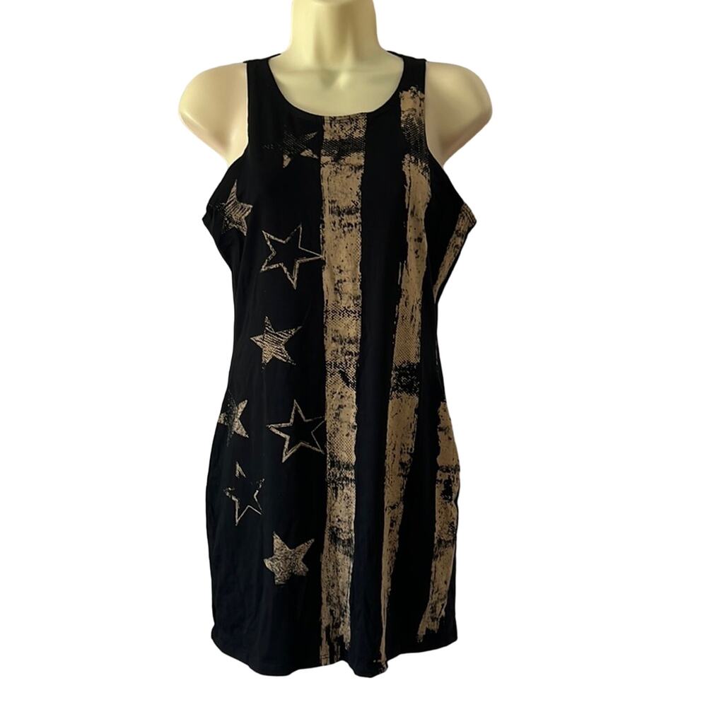 K TOO Black & Tan Bodycon Sleeveless Knit Dress Junior Size Large Pullover Mini